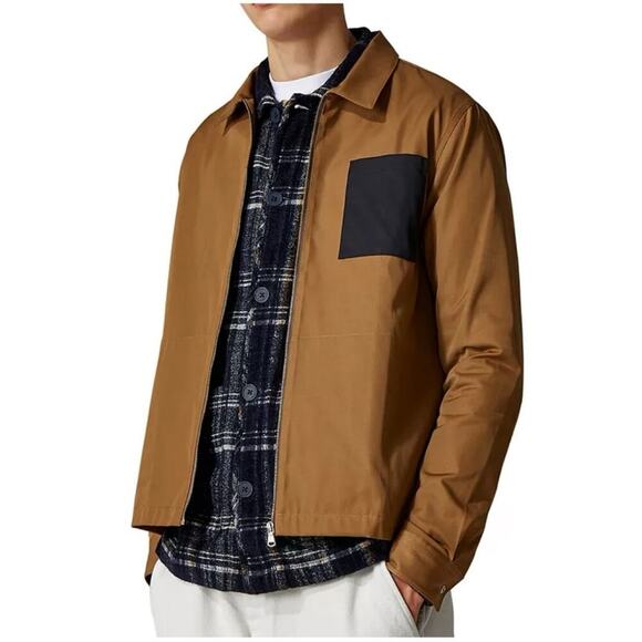 WAX London Chase Shirt Jacket in Dark Tan w/Black Pocket in Large NWT - Picture 1 of 14